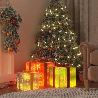 vidaXL Kerstfiguur cadeaudoos 3 st verlicht 64 warmwitte LED's