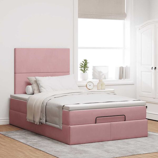 vidaXL Ottoman bed met matrassen en LED's 120x200cm fluweel roze