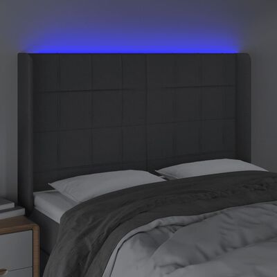 vidaXL Hoofdbord LED 147x16x118/128 cm stof donkergrijs
