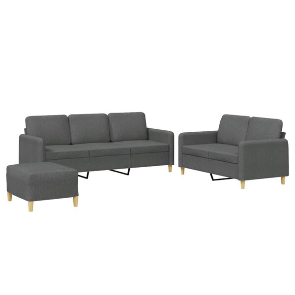 vidaXL 3-delige Loungeset met kussens stof donkergrijs