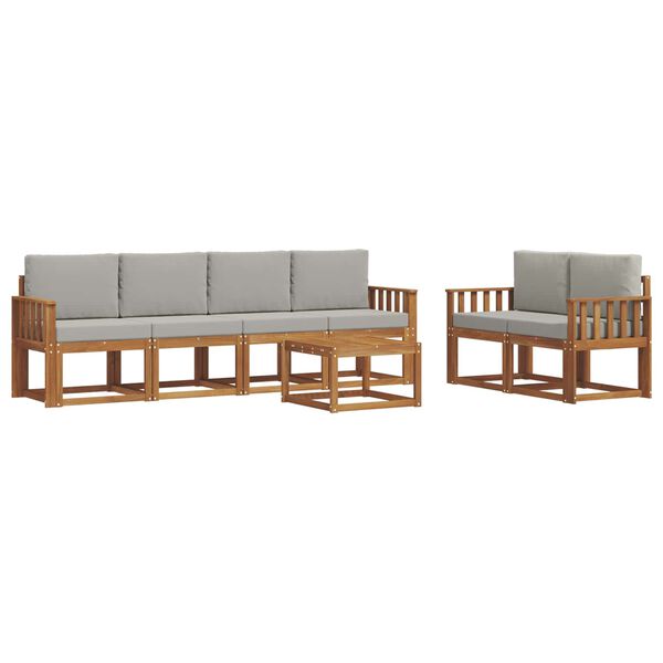 vidaXL Buiten bankenset met kussen 7 pcs Natuurlijk en Lichtgrijs