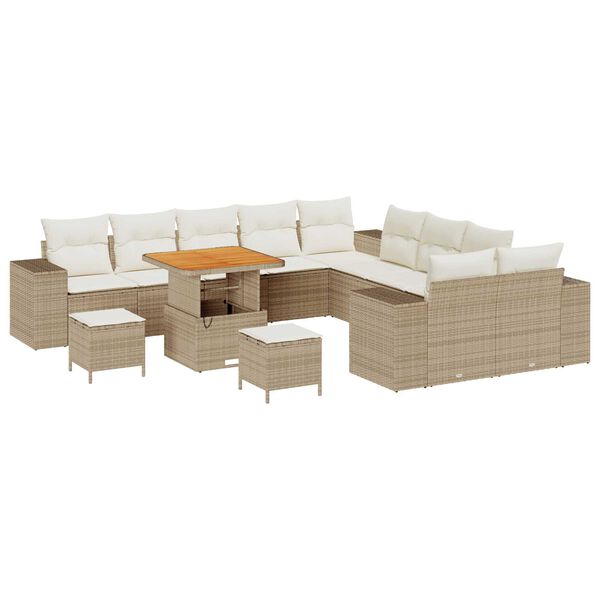 vidaXL Tuin Sofa Set met kussen 13 pcs Beige en Cr&egrave;me poly rattan