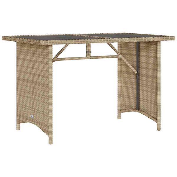 vidaXL Tuintafel met glazen blad 110x68x70 cm poly rattan beige