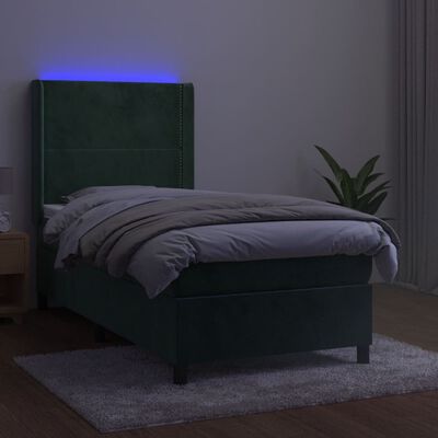 vidaXL Boxspring met matras en LED fluweel donkergroen 100x200 cm