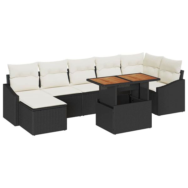 vidaXL Tuin Eetset met kussen 8 pcs Zwart en Cr&egrave;me