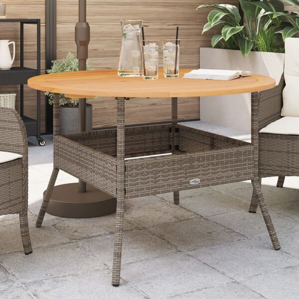 vidaXL Tuintafel met acaciahouten blad &Oslash;110x71 cm poly rattan grijs