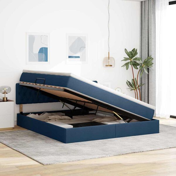 vidaXL Opbergbed met LED met matras met LED Blauw 180 x 200 cm Stof