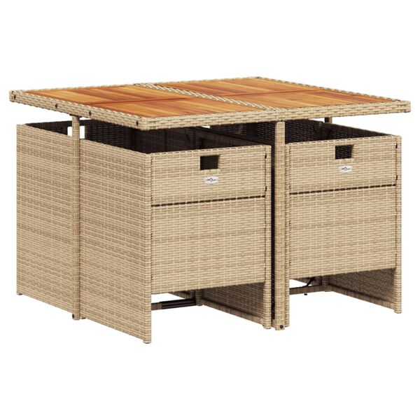 vidaXL 5-delige Tuinset met kussens poly rattan beige