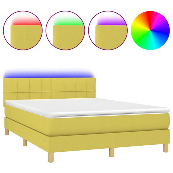 vidaXL Boxspring met matras en LED stof groen 140x200 cm
