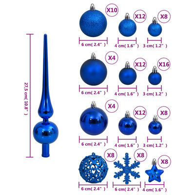 vidaXL 111-delige Kerstballenset polystyreen blauw