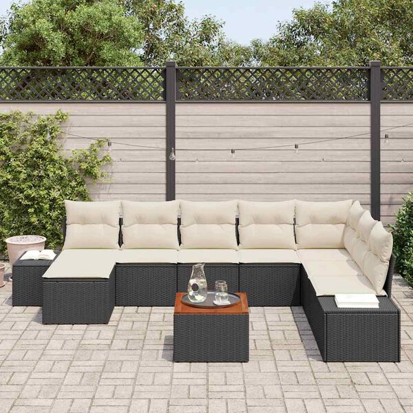 vidaXL Tuinbankenset met kussen 9 pcs Zwart poly rattan