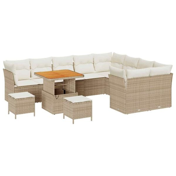 vidaXL Tuin Sofa Set met kussen 12 pcs beige en cr&egrave;mekleurig