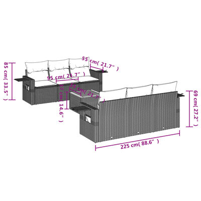 vidaXL 7-delige Loungeset met kussens poly rattan zwart