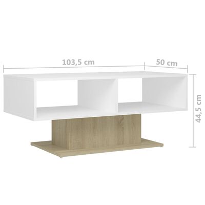 vidaXL Salontafel 103,5x50x44,5 cm bewerkt hout wit en sonoma eiken