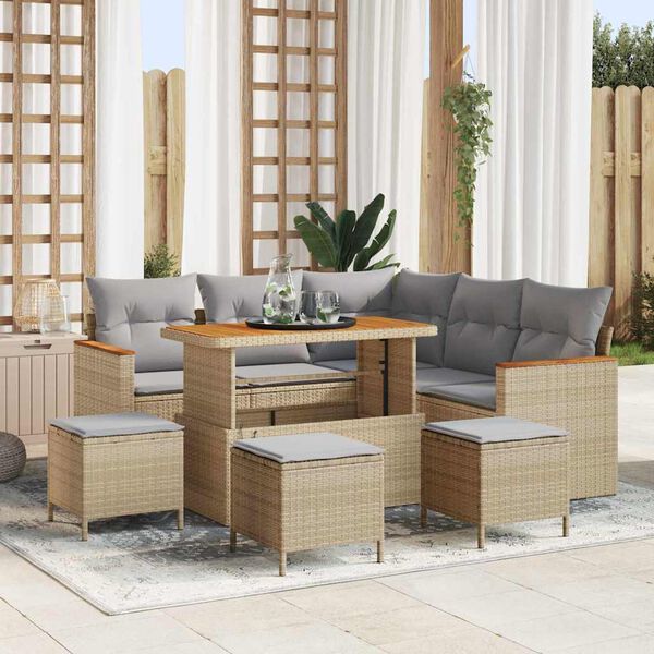 vidaXL Tuin Sofa Set met kussen met opslag Beige Poly riet