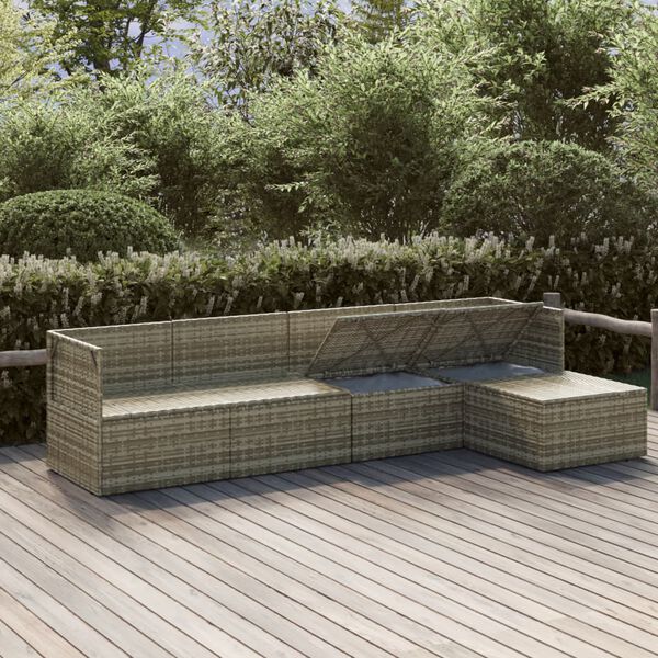 vidaXL 5-delige Loungeset met kussens poly rattan grijs