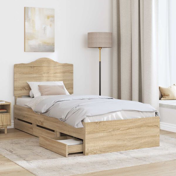 vidaXL Bedframe met lade Sonoma Eiken 75 x 190 cm Ingenieurshout