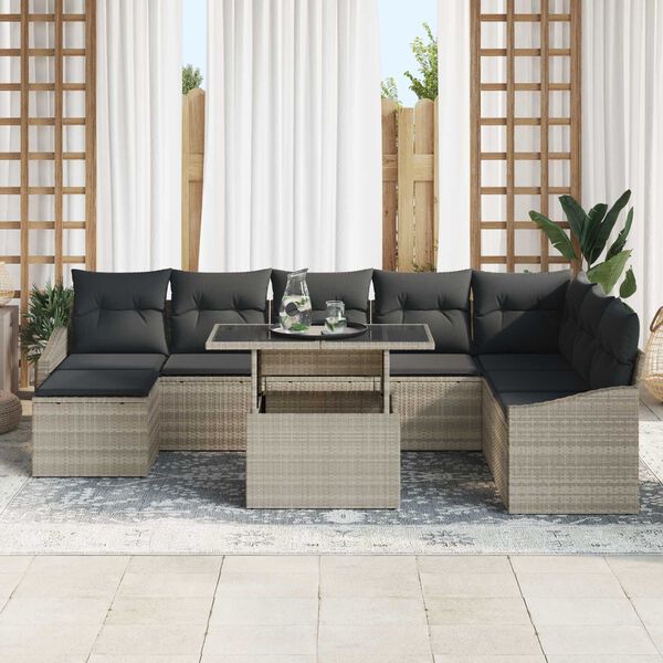 vidaXL Tuin Sofa Set met kussen 9 pcs Licht Grijs en Donker Grijs