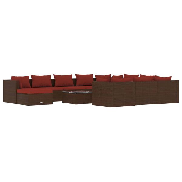 vidaXL 12-delige Loungeset met kussens poly rattan bruin