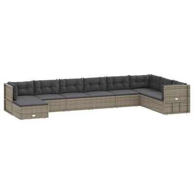 vidaXL 9-delige Loungeset met kussens poly rattan grijs