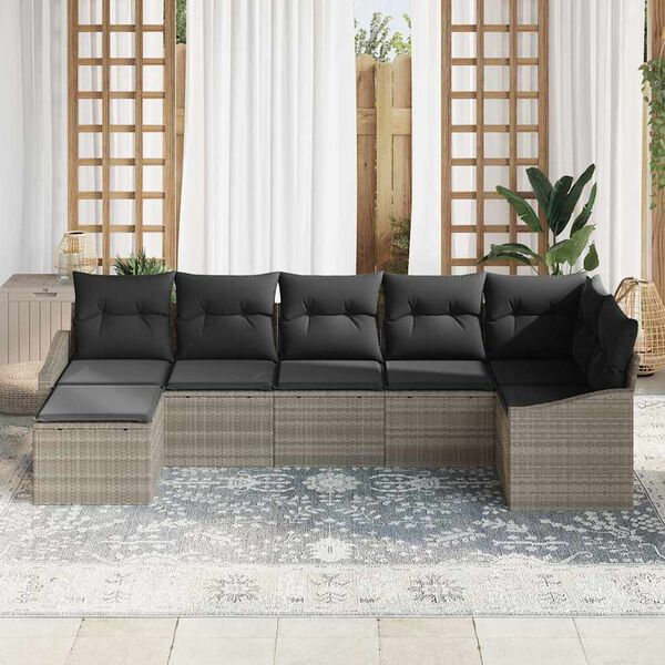 vidaXL Tuin Sofa Set met kussen 7 pcs Lichtgrijs poly rattan