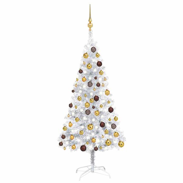 vidaXL Kunstkerstboom met verlichting en kerstballen 120 cm PET zilver