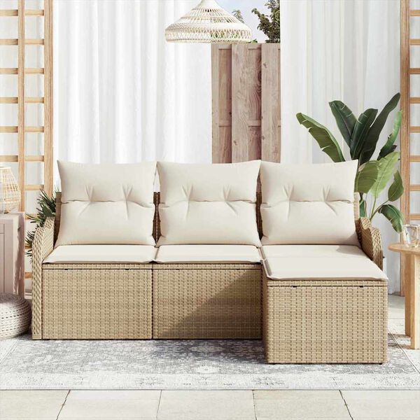 vidaXL Tuin Sofa Set met opslag 4 pcs Beige poly rattan