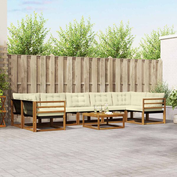 vidaXL Buiten bankenset met kussen 8 pcs Natuurlijk en Cr&egrave;me