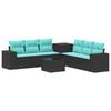 vidaXL Bankstel 8 st Zwart en Blauw Poly Rattan en Staal