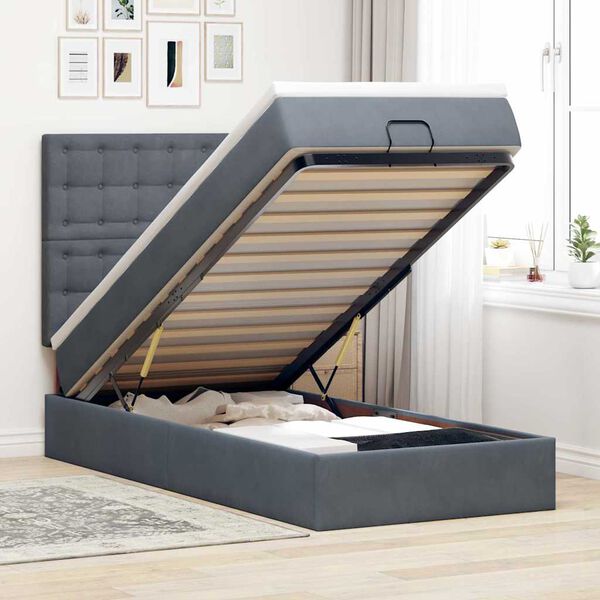 vidaXL Ottoman bed met matrassen 80x200cm fluweel donkergrijs