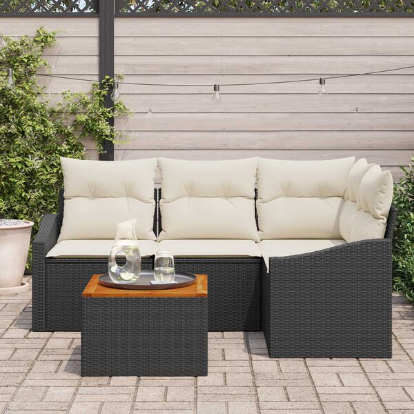 vidaXL Tuinbankenset met opslag 5 pcs Zwart en Cr&egrave;me poly rattan