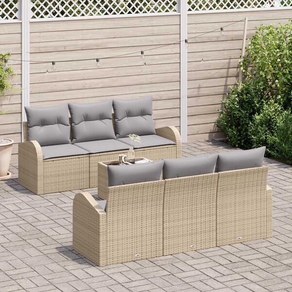 vidaXL Tuin Sofa Set met opslag 7 pcs Beige en Grijs poly rattan