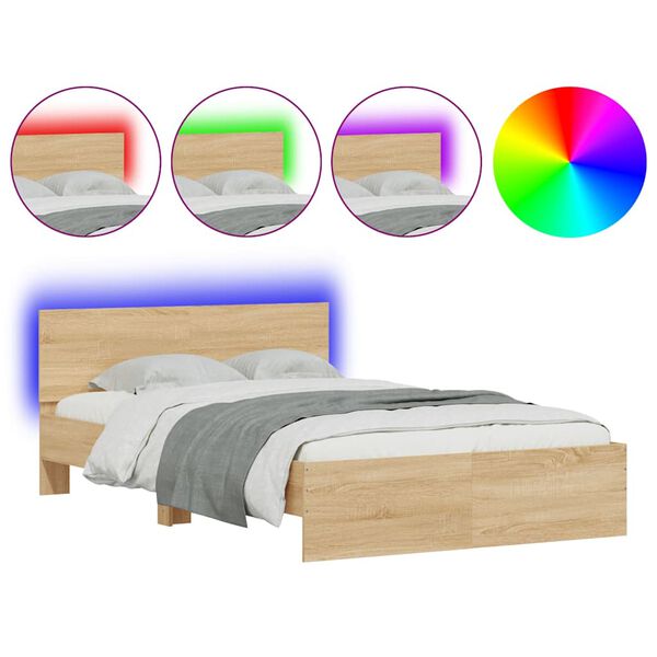 vidaXL Bedframe met hoofdeinde en LED sonoma eikenkleurig 140x190 cm