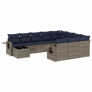 vidaXL 11-delige tuinbankset met kussens, grijs polyrotan