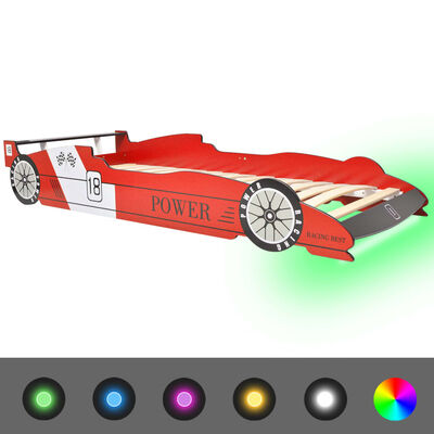 vidaXL Kinderbed raceauto met LED-verlichting rood 90x200 cm