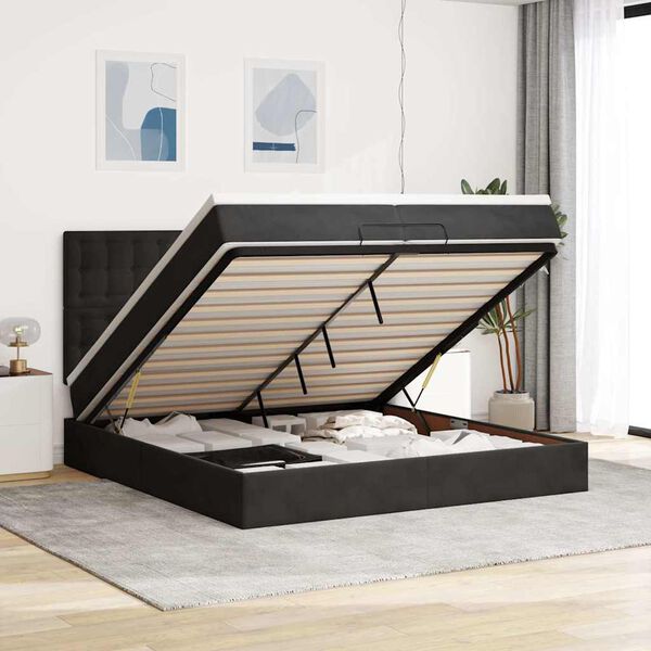 vidaXL Ottoman bed met matrassen en LED's 200x200cm fluweel zwart