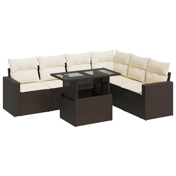 vidaXL 7-delige Loungeset met kussens poly rattan bruin