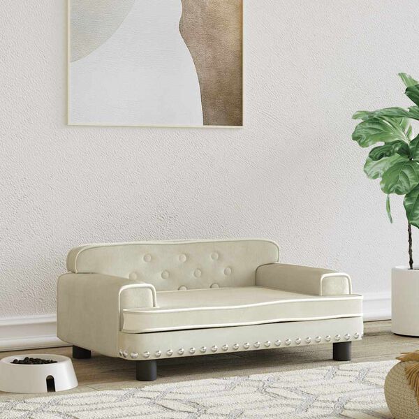 vidaXL Hondenmand 70x45x30 cm fluweel cr&egrave;mekleurig