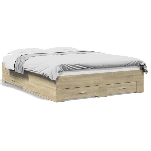 vidaXL Bedframe met lades bewerkt hout sonoma eikenkleurig 120x190 cm