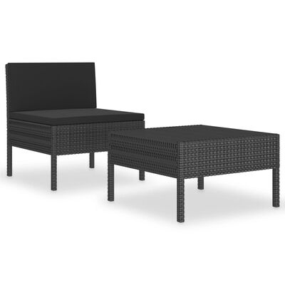 vidaXL 2-delige Loungeset met kussens poly rattan zwart