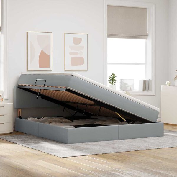 vidaXL Opbergbed met matras Lichtgrijs 160 x 200 cm Bewerkt hout