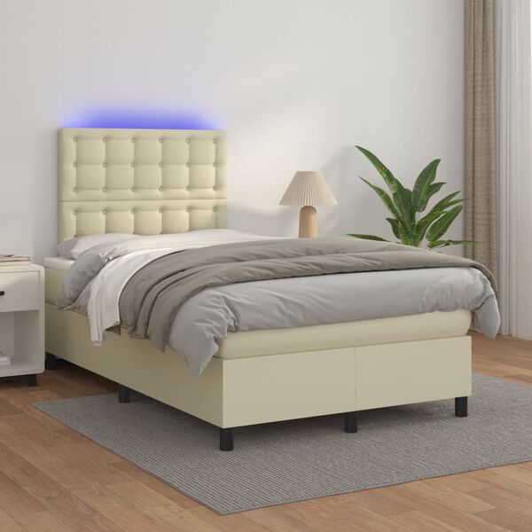 vidaXL Boxspring met matras en LED kunstleer cr&egrave;mekleurig 120x200 cm