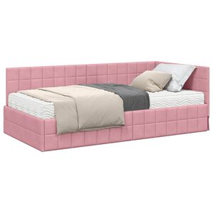 vidaXL Hoekbedframe met Matras 2 st Roze 90 x 190 cm Fluweel