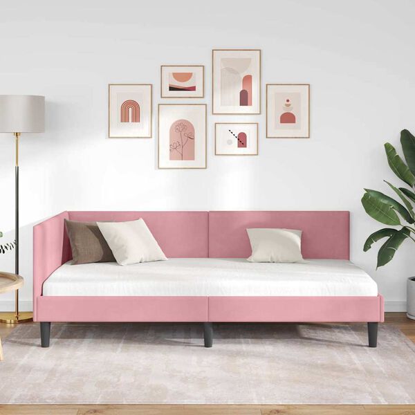 vidaXL Hoekbedframe met hoofdeinde Roze 90 cm x 190 cm Fluweel