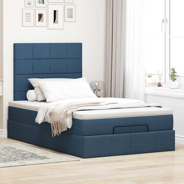 vidaXL Ottoman bed met matras en LED's 120x200cm stof blauw