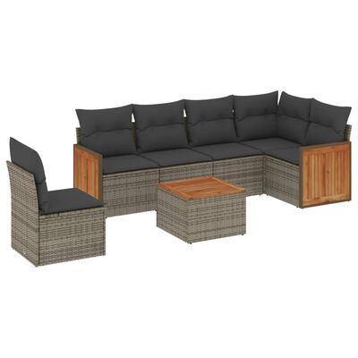 vidaXL 7-delige Loungeset met kussens poly rattan grijs