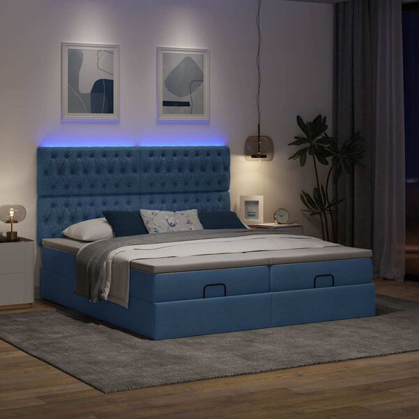 vidaXL Ottoman bed met matrassen en LED's 160x200cm stof blauw