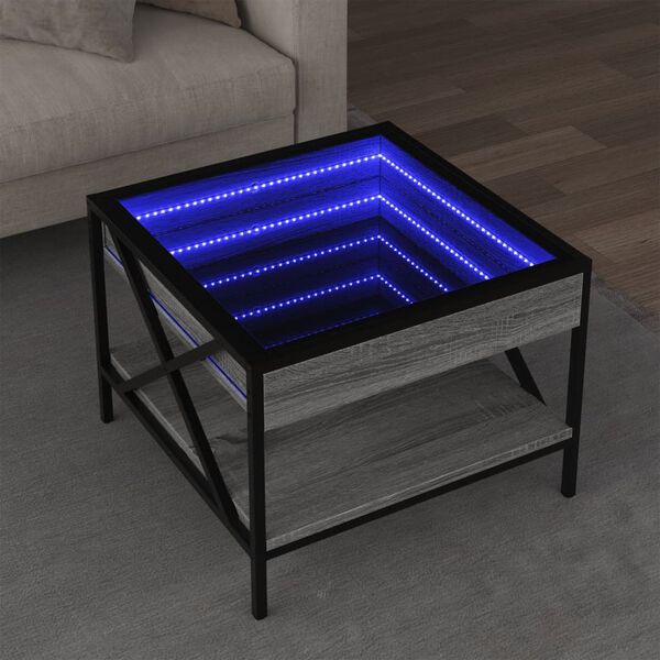 vidaXL Salontafel met Infinity LED 50x50x38 cm grijs sonoma eikenkleur