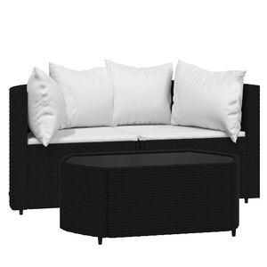 vidaXL 3-delige Loungeset met kussens poly rattan zwart