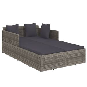 vidaXL Ligbed met kussens 182x118x63 cm poly rattan grijs